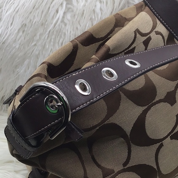 Coach Brown Signature Print Slouch Shoulder/Crossbody Bag - Picture 9 of 11